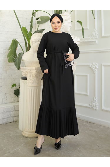 Black Solid Maxi Dress with Waist Tie Detail