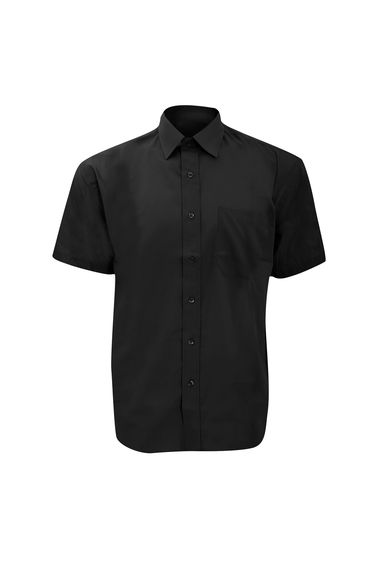 Russell Collection Mens Short Sleeve Poly-Cotton Easy Care Poplin Shirt - Black