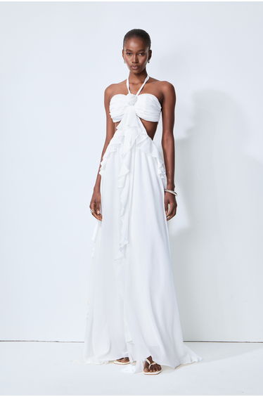 Maggie Halter Cut-Out Ruffle Maxi Dress