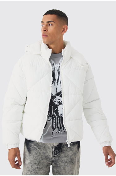 Abstract Quilted Puffer In White - white