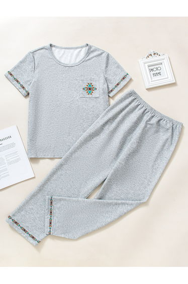 Grey Printed T-Shirt and Pyjama Set