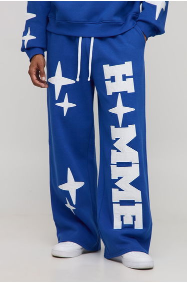 Wide Leg Homme Star Applique Joggers - cobalt