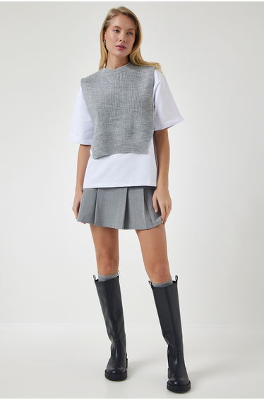Women's Gray Sweater Knitted T-Shirt