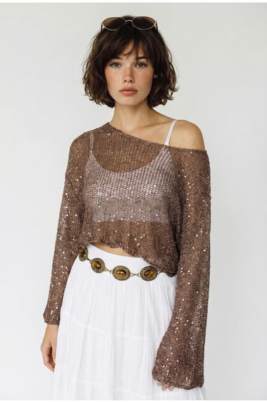 LUCCI Loose Sequin Knit Crop Top
