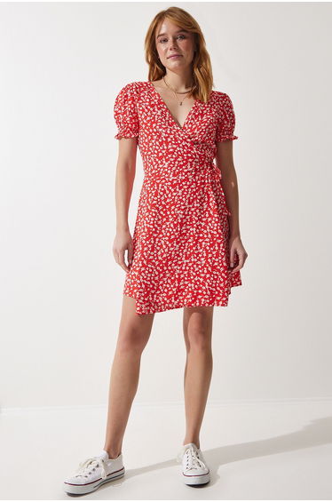 Women's Orange Patterned Viscose Woven Dress