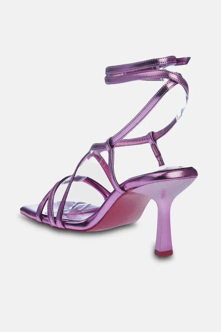 Metallic Pink Lace-Up Women's Heeled Sandals - 3