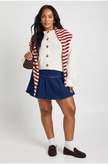 Plus Button Down Long Sleeve Crew Neck Cardigan - cream