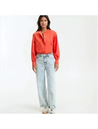 Cotton Mandarin Collar Shirt with Long Sleeves