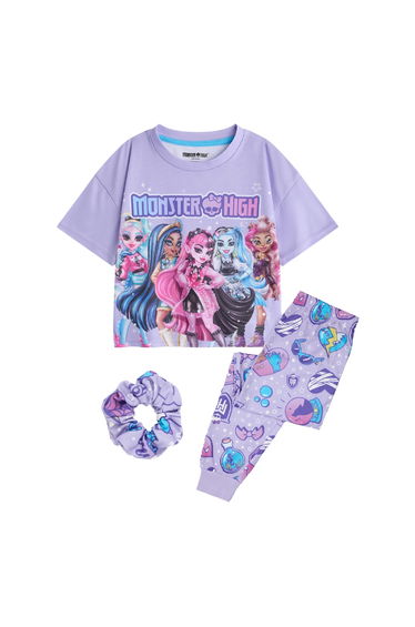 Monster High Girls Characters Short-Sleeved Long Pyjama Set (Pack of 3) - Purple