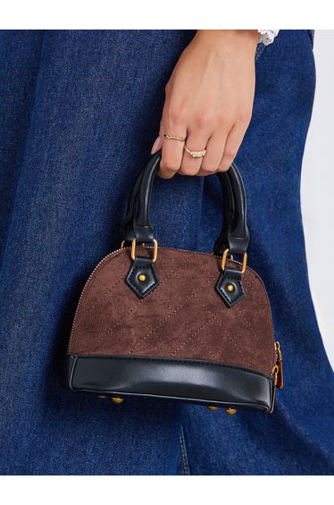 Coffee Brown Quilted Dome Handbag