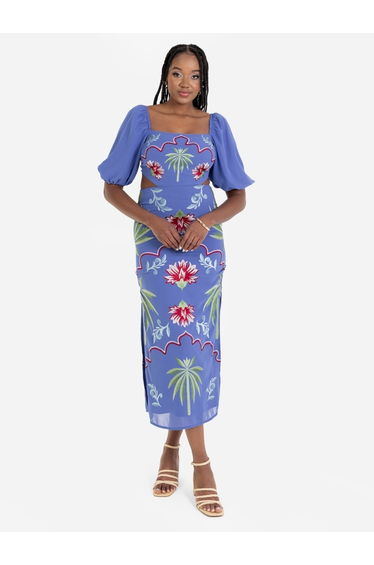 Maya Tropical Embroidery Tie Back Dress