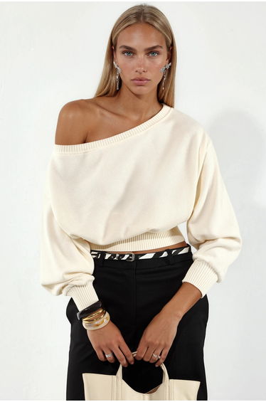 BUSEM Women's Ribbed Crew Neck Sweater