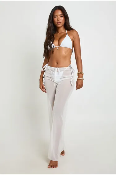 Sheer Mesh Wide Leg Beach Trousers - white