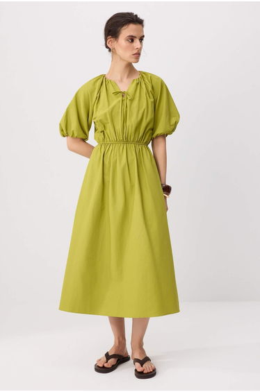 Oil Green Midi Woven Dress