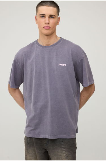 Washed Charcoal Oversized Dragon Print T-Shirt - washed charcoal