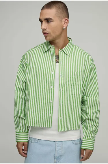 Cropped Boxy Oversized Stripe Shirt - green