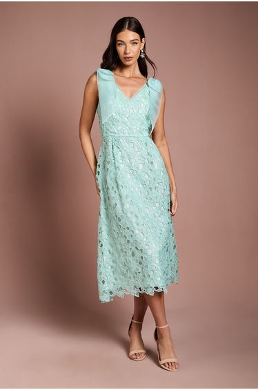 Shoulder Organza Lace Midi Dress