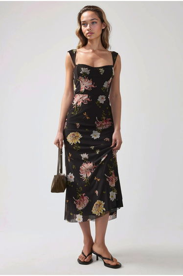 Patterned Maxi Dress with Heart Collar