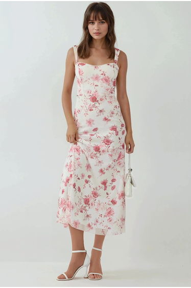 Patterned Maxi Dress with Heart Collar