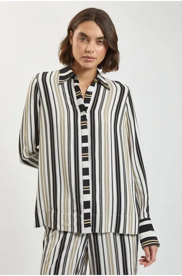 Contrast Stripe Viscose Co Ord Shirt