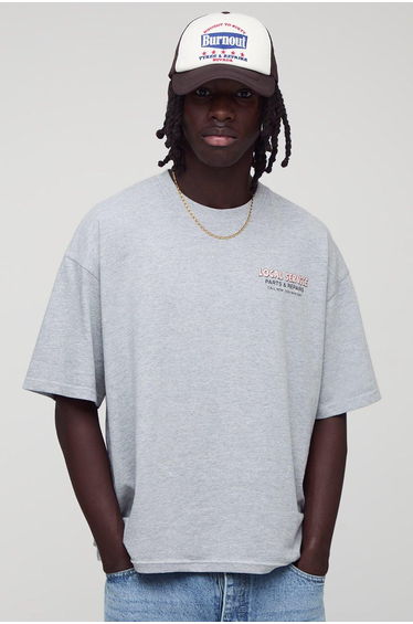 Oversized Boxy Graphic T-Shirt - grey marl