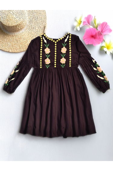 Floral Embroidered Round Neck Knee-Length Dress