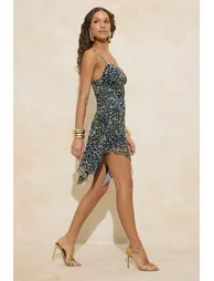 Animal Tulle Strap V-Neck Asymmetric Cut Lined Stylish/Evening Dress - 2