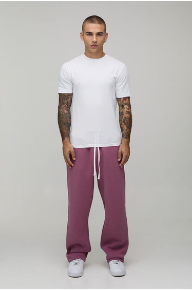 Baggy Fit Man Script Embroidered Joggers - mauve