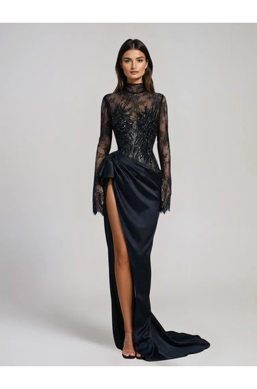 Zavryn Long Sleeve Lace Split Dress