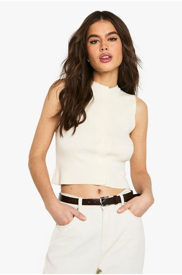 Longline Concealed Button Knitted Waistcoat