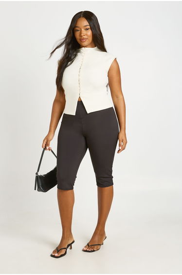 Plus Compact Cotton Button Through Cap Sleeve Top - lemon