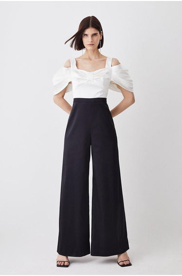 Italian Structed Satin Bandeau Wide Leg Jumpsuit