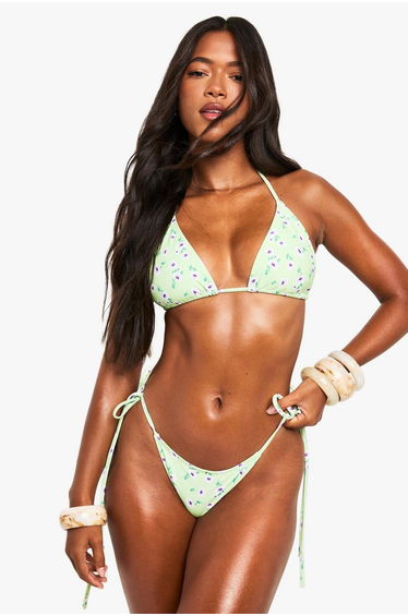 Floral Tie Side Bikini Brief - green