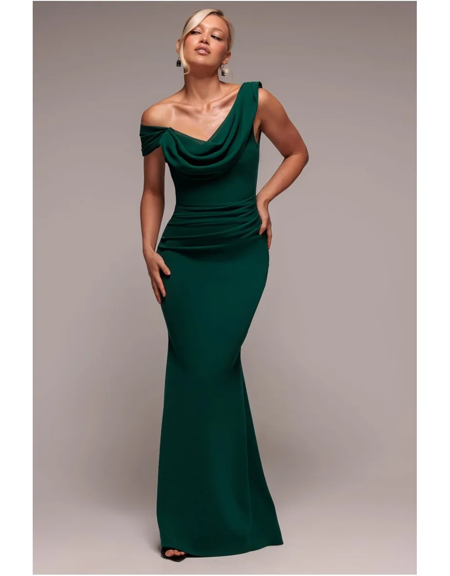 emerald green cowl neck frill hem maxi dress Emerald Green Dress - Mermaid Maxi Dress - Cowl Neck Maxi Dress