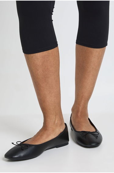 Wide Fit Bow Detail Ballet Flats - black