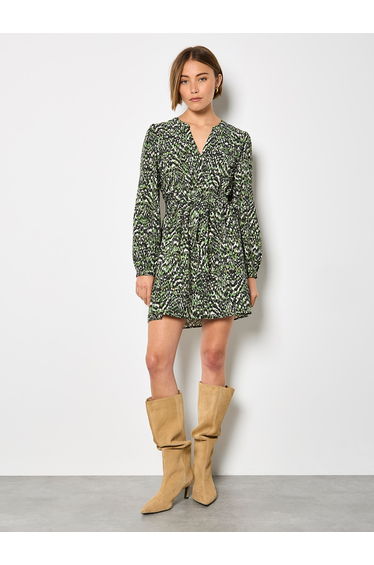Animal Ikat Print Drawstring Mini Dress