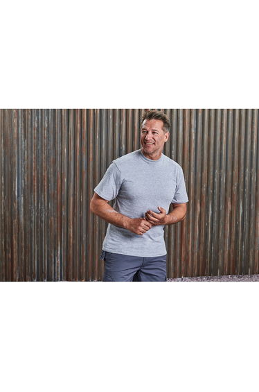 Russell Europe Mens Workwear Short Sleeve Cotton T-Shirt - Light Oxford