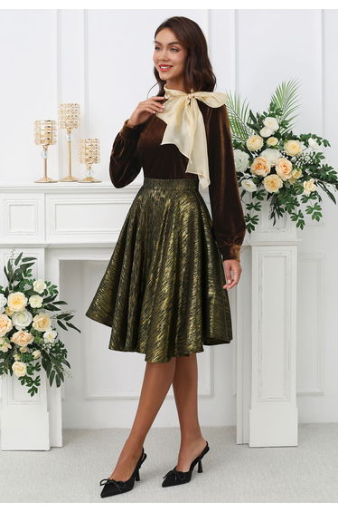 Organza Self-Tie Bowknot Velvet Top in Brown