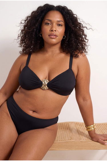 Black Thick Strap Gold Accessory Plus Size Bikini Top