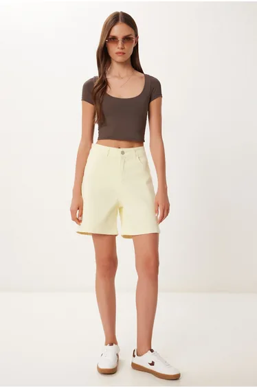 Women's Yellow City Length Denim Shorts