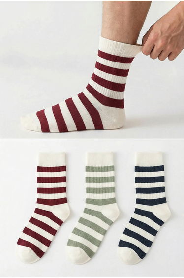 Multicolored Cotton Striped Textured 3-Piece Socks
