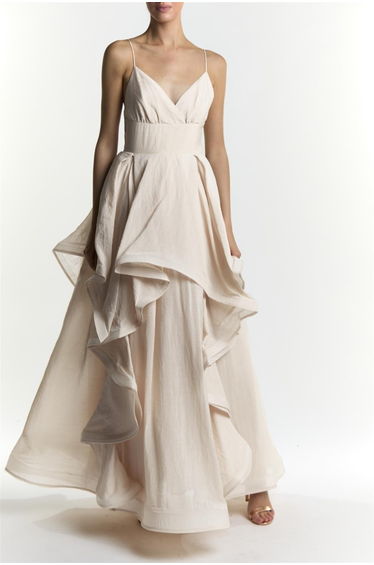 Ingrid Cream Plunge Front Maxi Dress with Ruffles