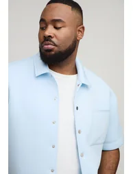 Plus Oversized Boxy Scuba Marl Shirt - light blue - 2