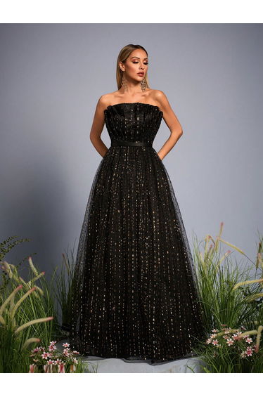 Leely Elegant Strapless Sleeveless Evening Gown
