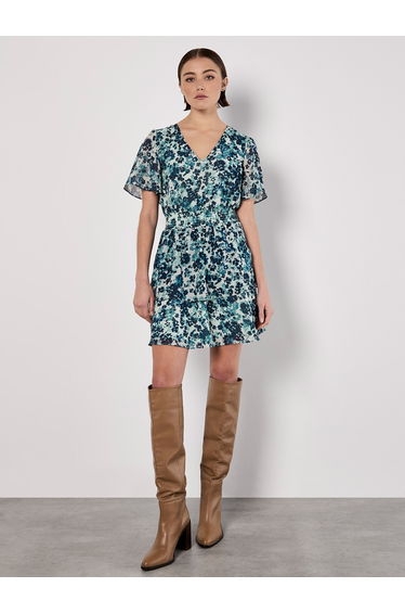 Blurred Floral Tiered Mini Dress