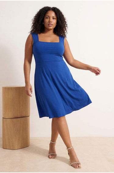 Saks Square Collar Skater Sandy Plus Size Dress