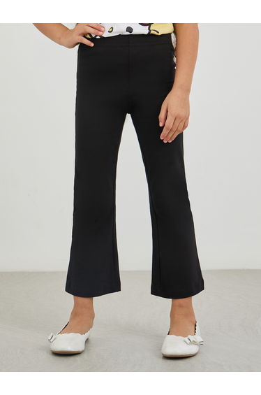 Girls Black Solid Elasticated Waistband Flared Leggings