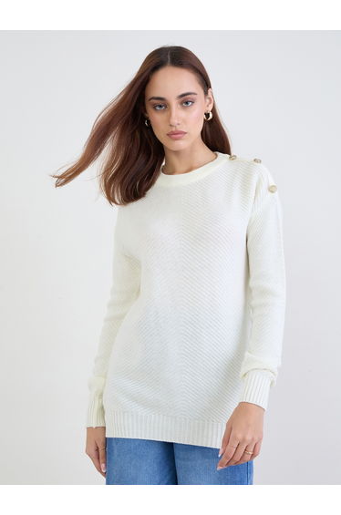 Off White Button Shoulder Sweater
