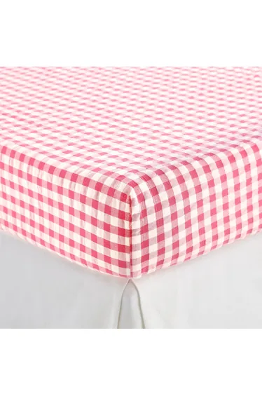 Cottage Raspberry Fitted Sheet in Cotton Seersucker 30cm