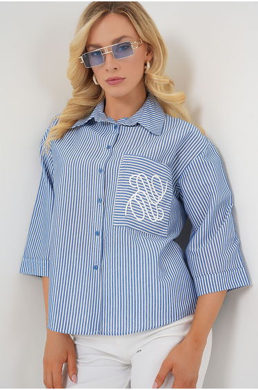 BDART Striped Poplin Shirt with Embroidery
